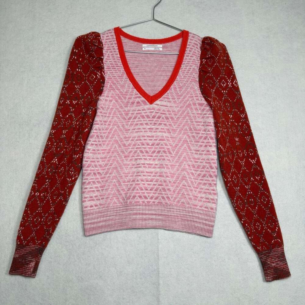 Anthropologie Sweater Womens Size XS Cherie Puff Sleeve Knit Pullover Top Pink